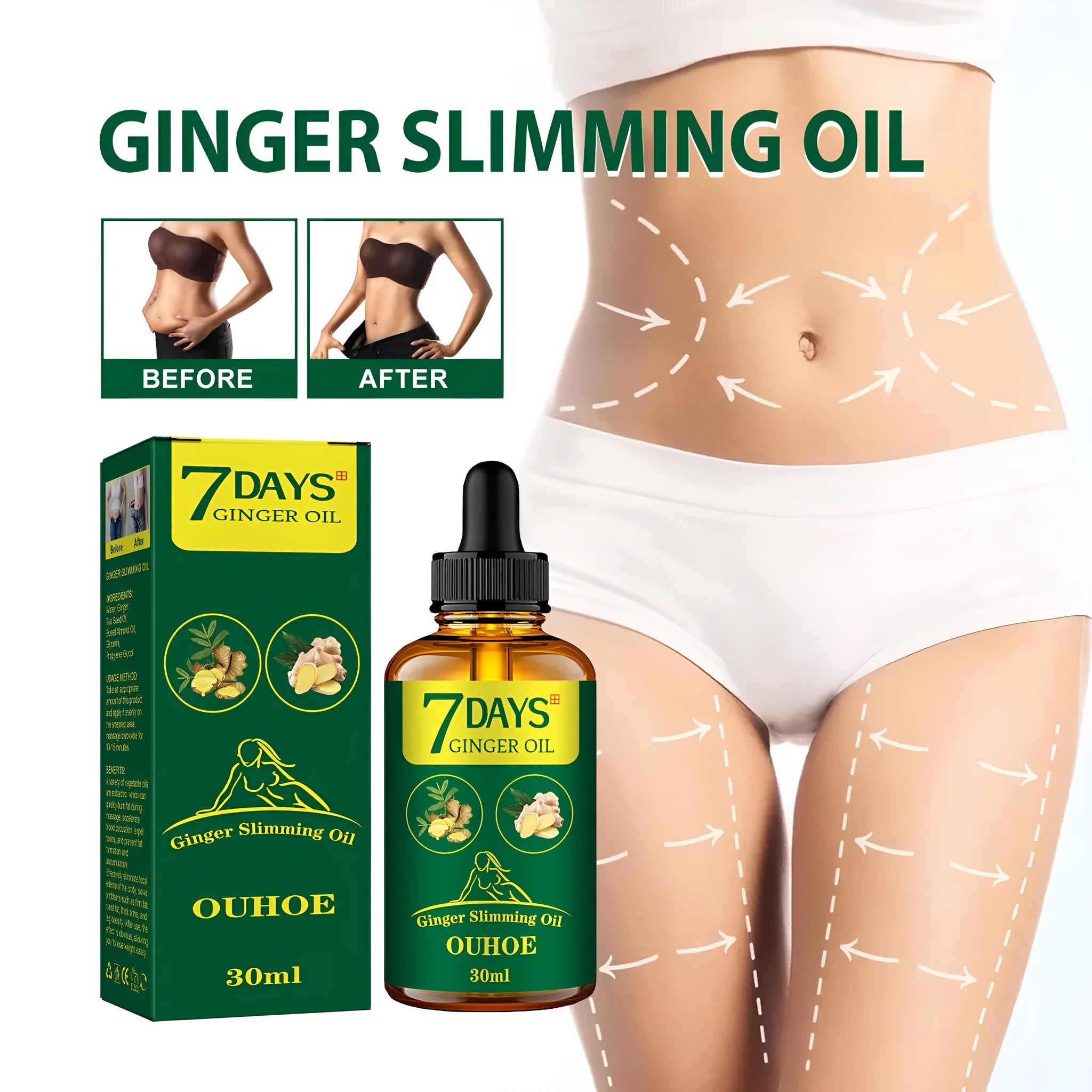 30ml ginger body contouring oil bottle for thigh firming and muscle toning