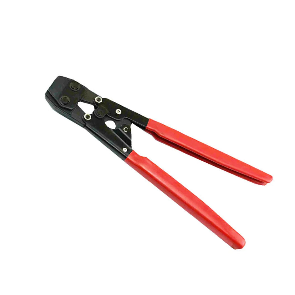 Red cloth finished single ear metal pipe clamp with carbon steel cutting edge.