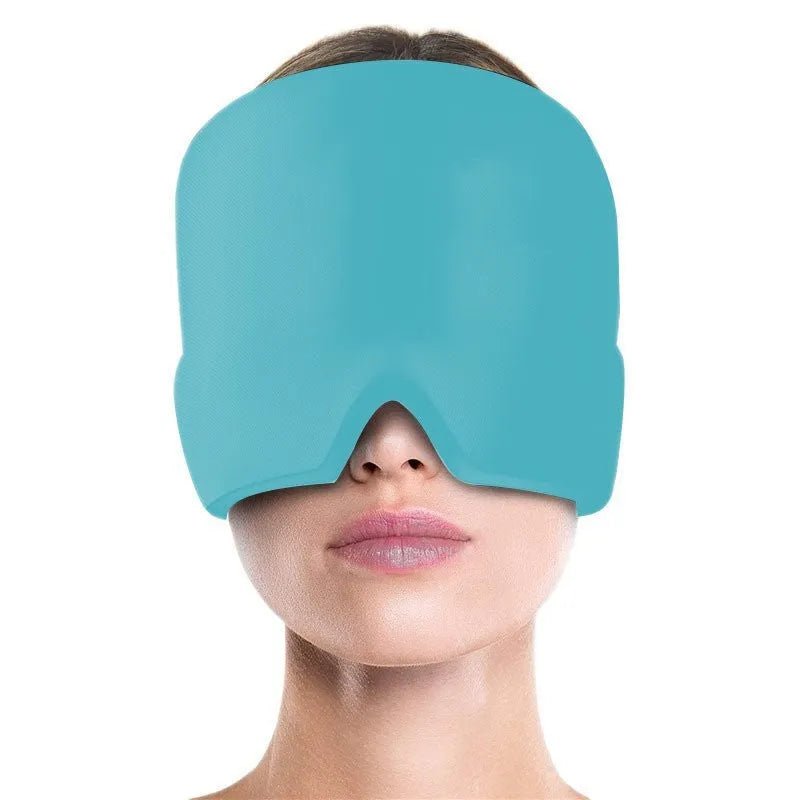 Black elastic gel cold compress eye mask for headache relief with measurements