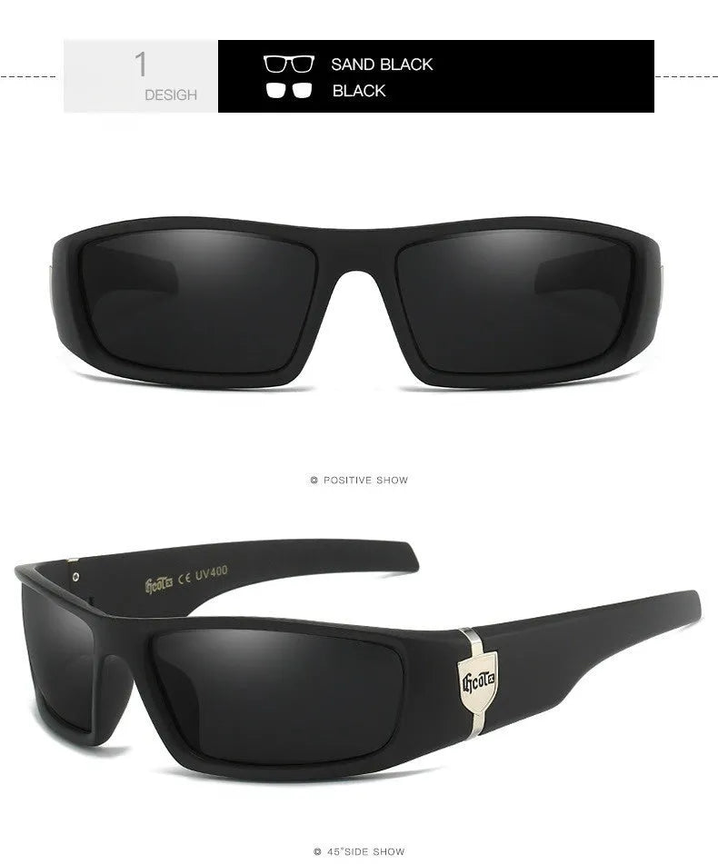 Bandit style hip hop polarized sunglasses model G613, PC lenses, box frame, available in multiple colours