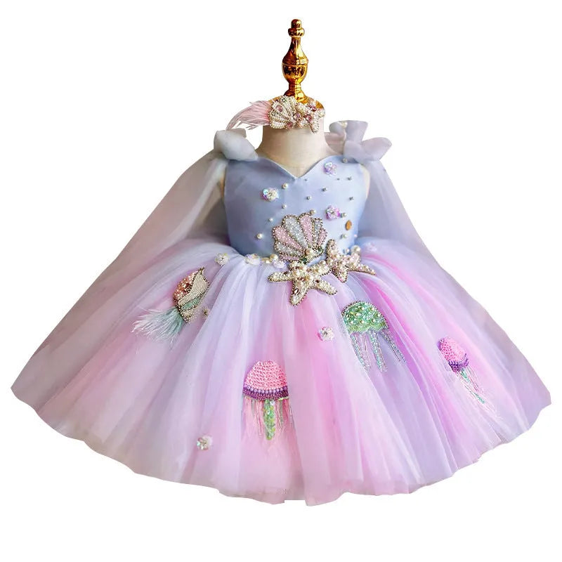 Children's linen pettiskirt princess dress for girls in picture colour, available in 80cm to 160cm heights