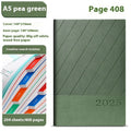 Striped PU leather office notepad open showing 80g wood-free paper with 204 sheet capacity