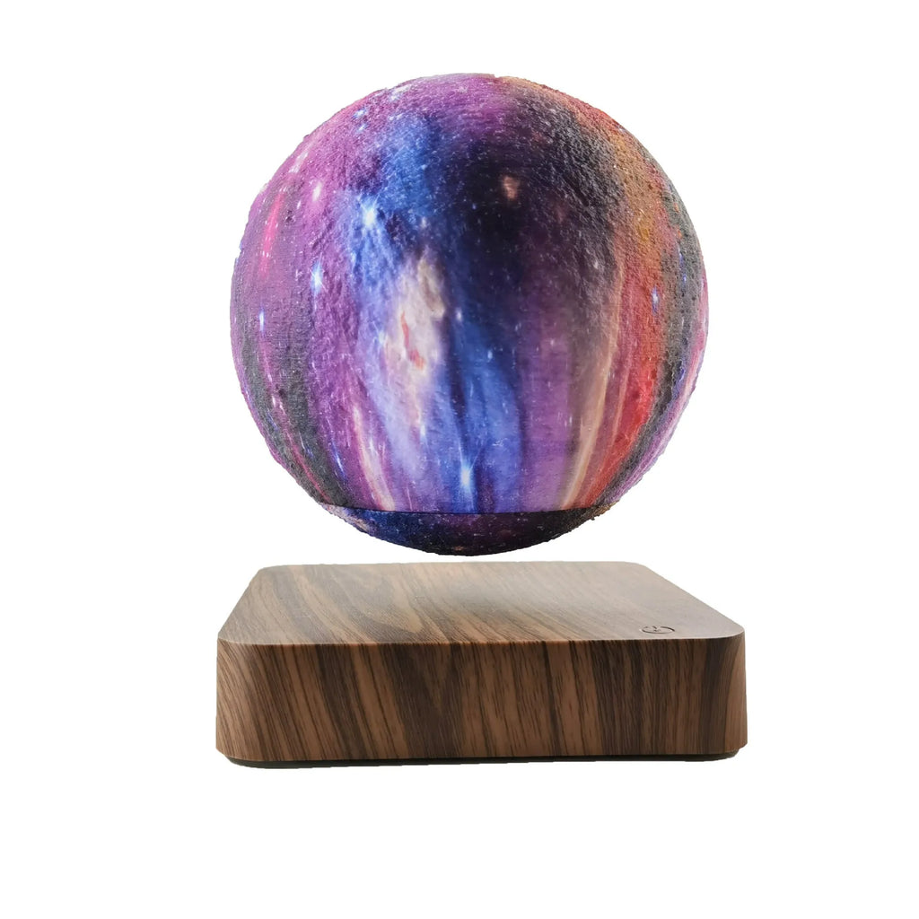 Magnetic levitation galaxy decorative light with rotating moon lamp in square walnut colour