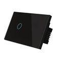 2-gang wireless RF remote touch light switch with tempered glass panel in black, white, or gold