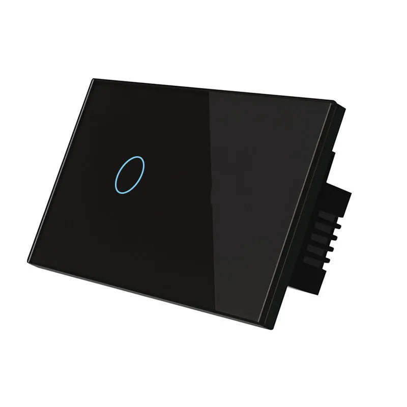 2-gang wireless RF remote touch light switch with tempered glass panel in black, white, or gold