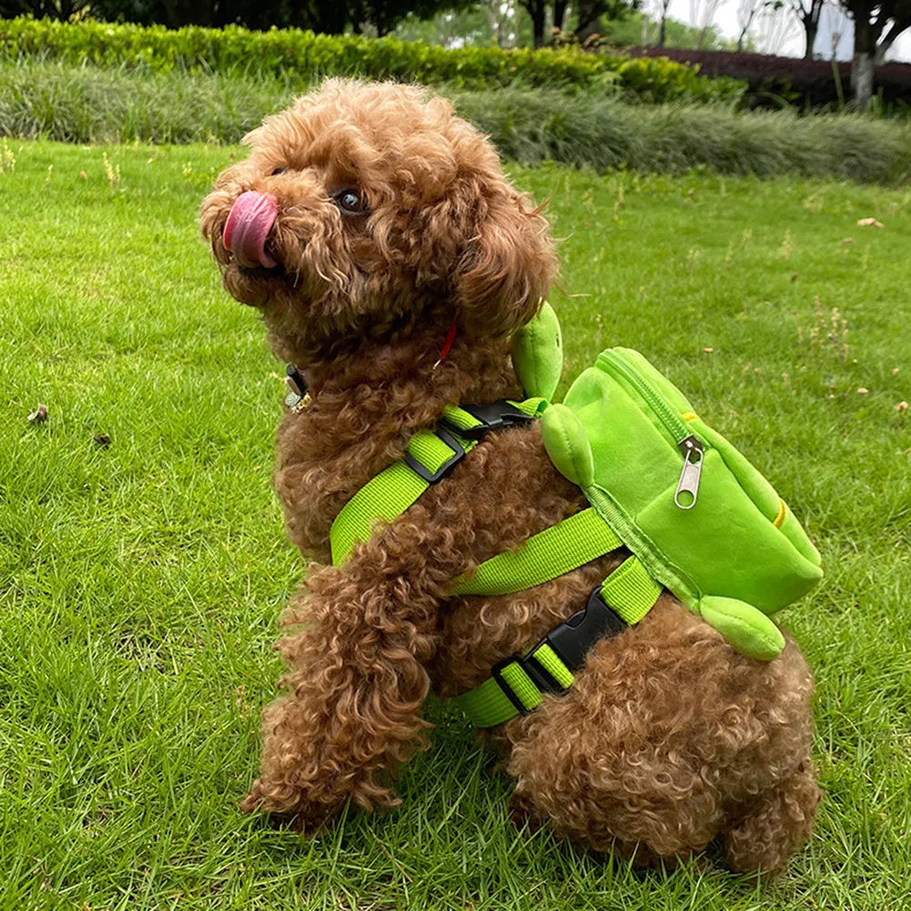 Cartoon turtle shape dog backpack harness in velvet with metal zipper and 20x18cm dimensions