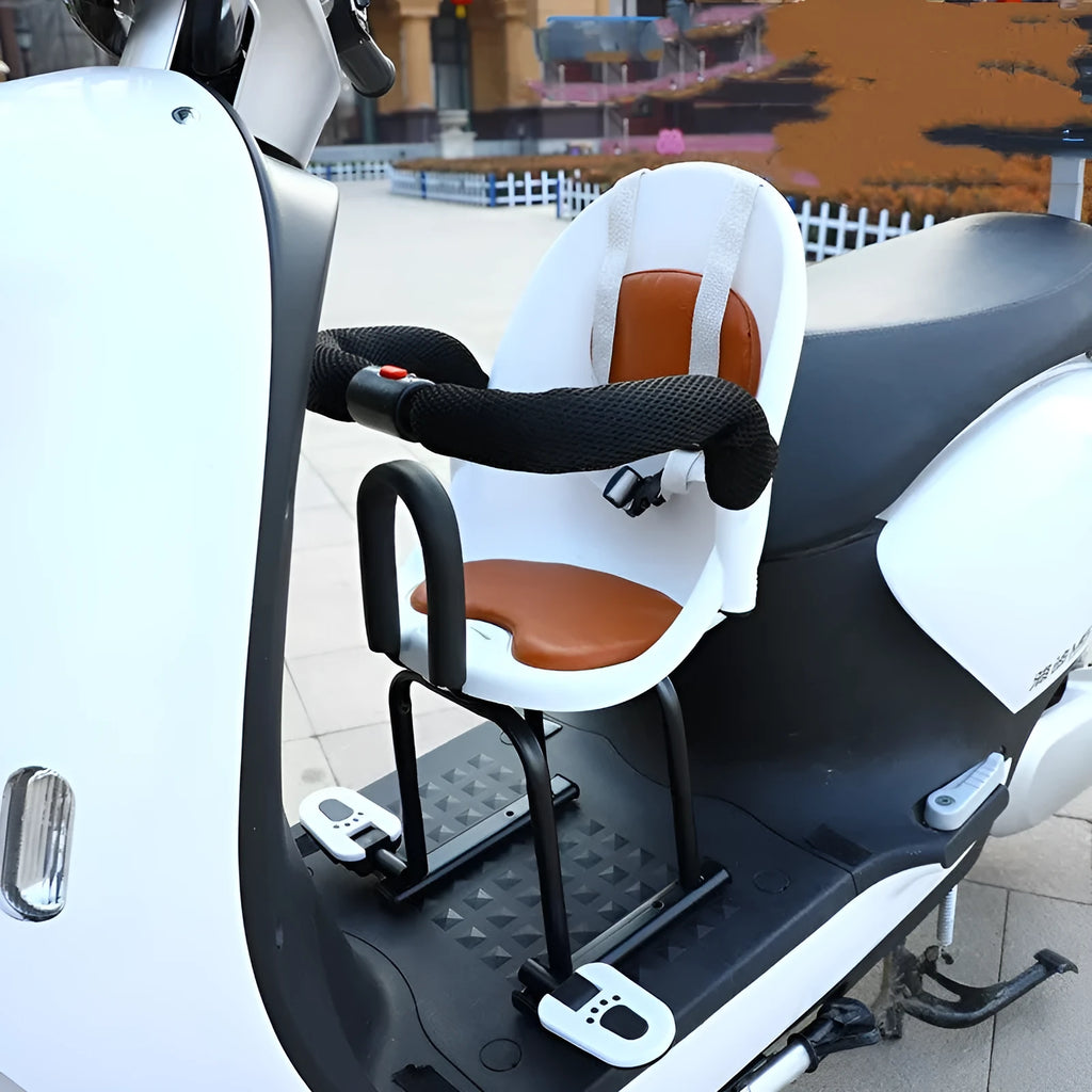 Front-mounted child safety seat for electric scooters with high carbon steel frame