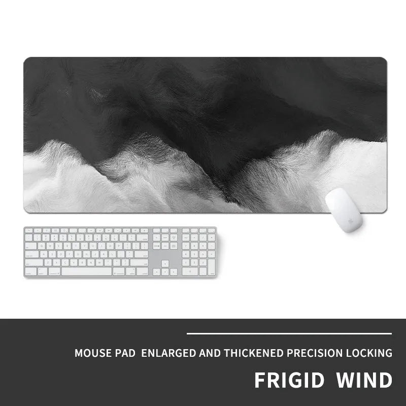 Oversized gaming mouse pad with cold-themed design on natural rubber base