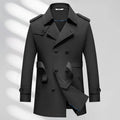 Men's business trench coat in khaki solid colour with non-ironing polyester fabric, front view