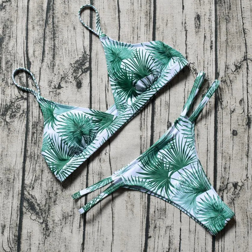 Women's push up padded micro bikini set in solid colour with adjustable straps