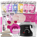WUWUVISTA hard wax hair removal kit with pink wax warmer, coloured wax beads, applicators, and aftercare products
