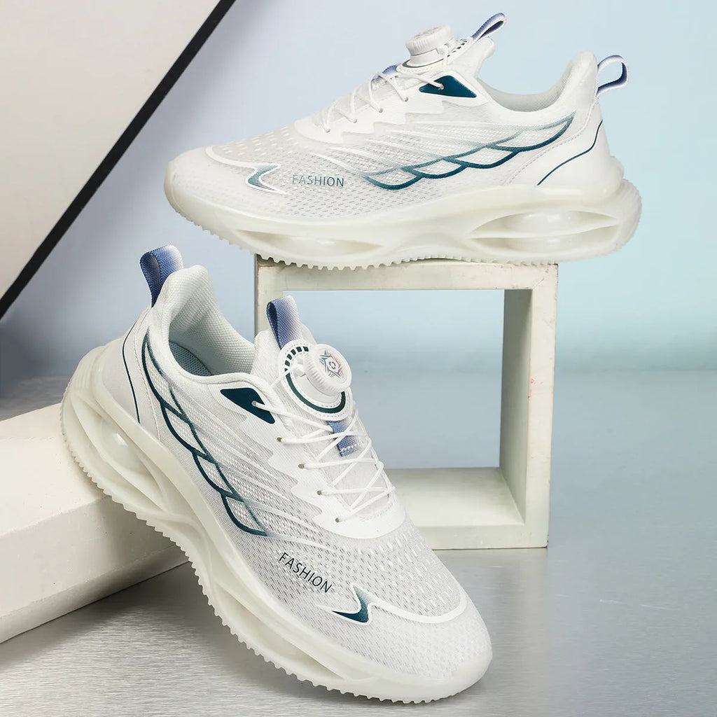 Breathable sky blue casual running trainers with mesh upper and rubber sole on a white background