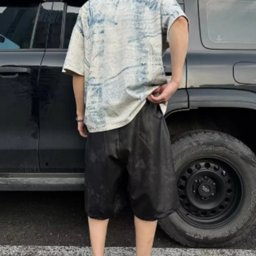 Korean style loose fit round neck t-shirt with creative printing effects in multiple sizes