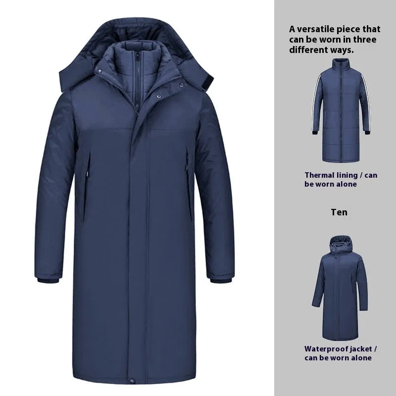 Men's long windproof waterproof cotton shell jacket in black, polyester fibre, sizes S to 5XL