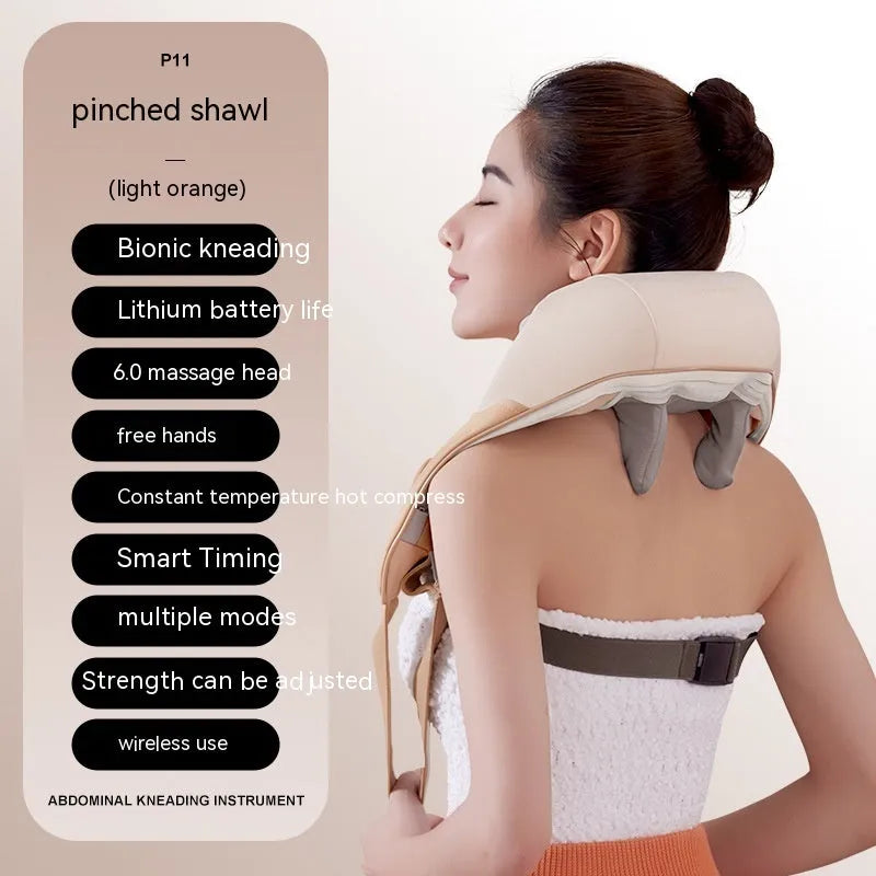 Beige electric clip kneading shoulder and neck massager with half PU leather cover