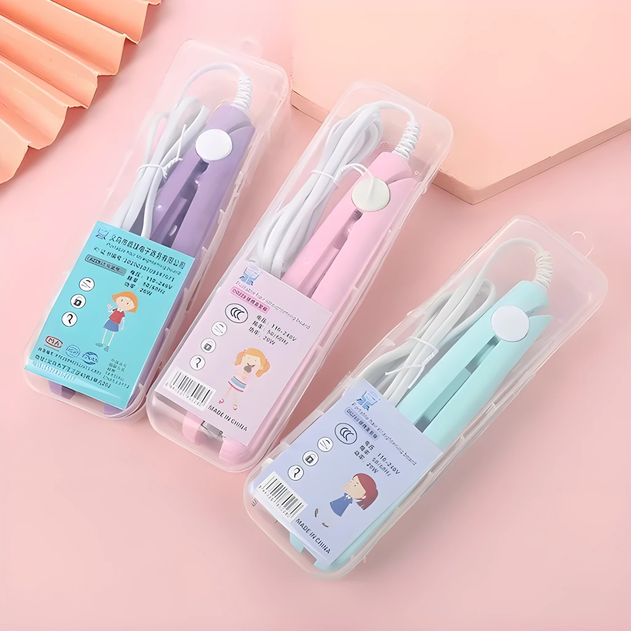 Mini hairdressing splint air bangs hair perm straightening iron with storage box in selected colour