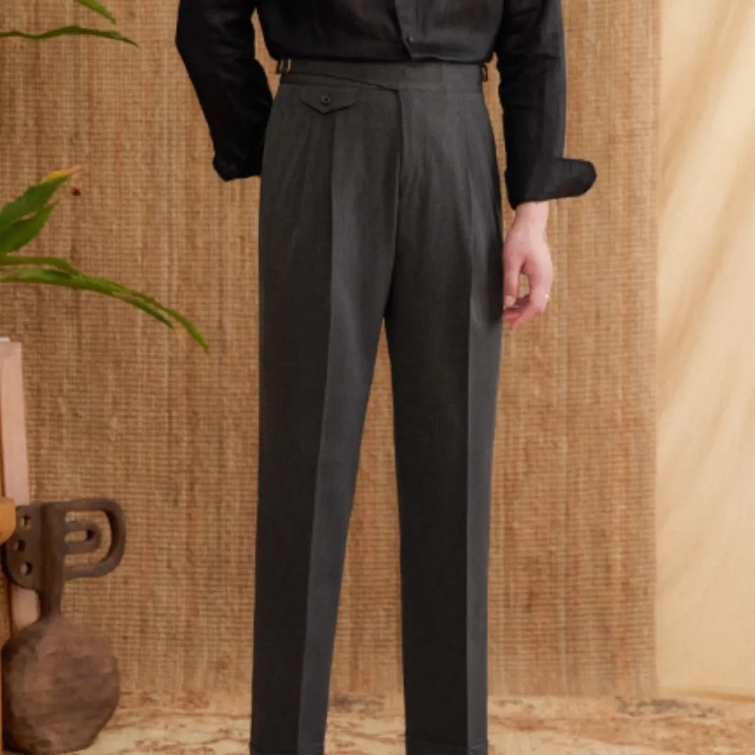 Men's slim fit straight leg business trousers in wrinkle-resistant polyester fabric