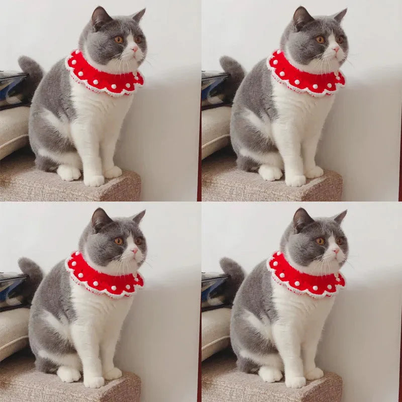 Knitted milk cotton decorative pet collar with cartoon pattern for cats, dogs, and rabbits
