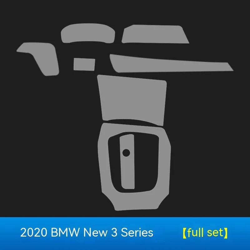 Transparent TPU protective film set for BMW 3 Series centre console and gear shift area, 2014-2020 models