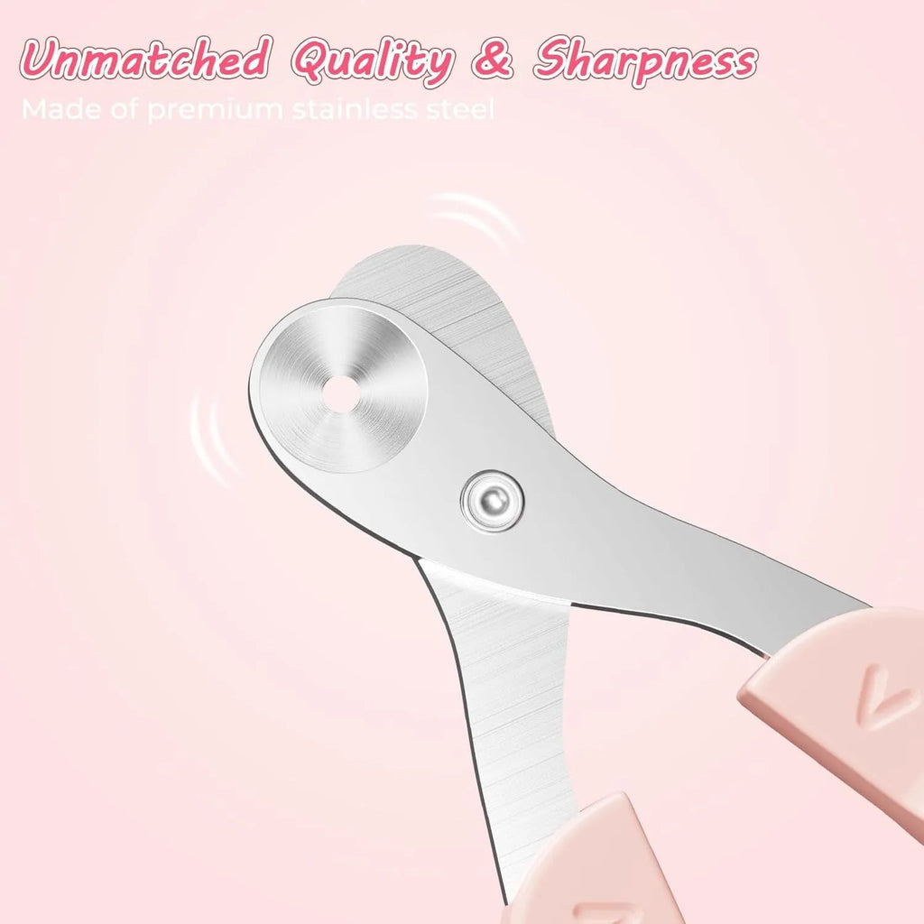 Blue cat nail clipper with a round positioning hole and non-slip handle for safe pet grooming.