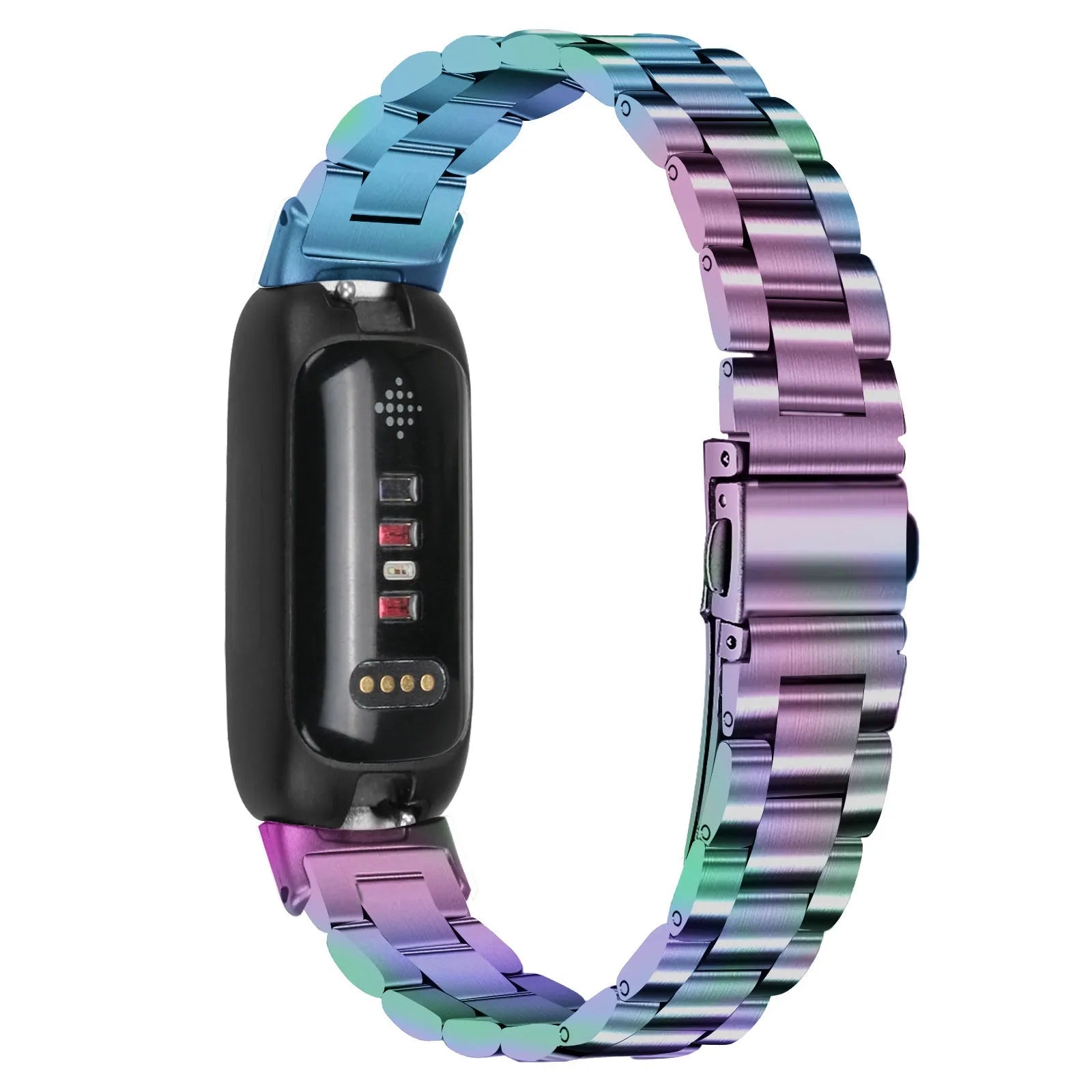 Stainless steel three-bead watch strap for Fitbit Inspire 3 in silver colour.
