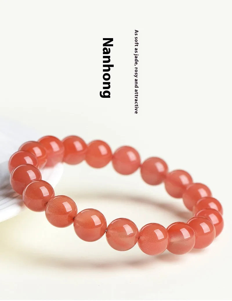 Natural South Red Cherry Red Agate bead bracelet shown in single and three-strand styles.