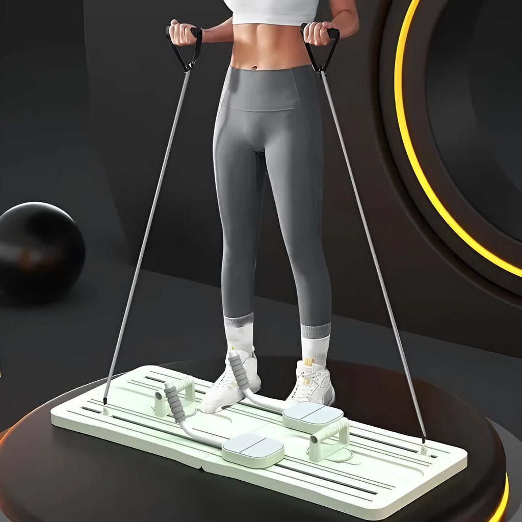 Portable foldable belly panel fitness equipment in purple, black and pink colours