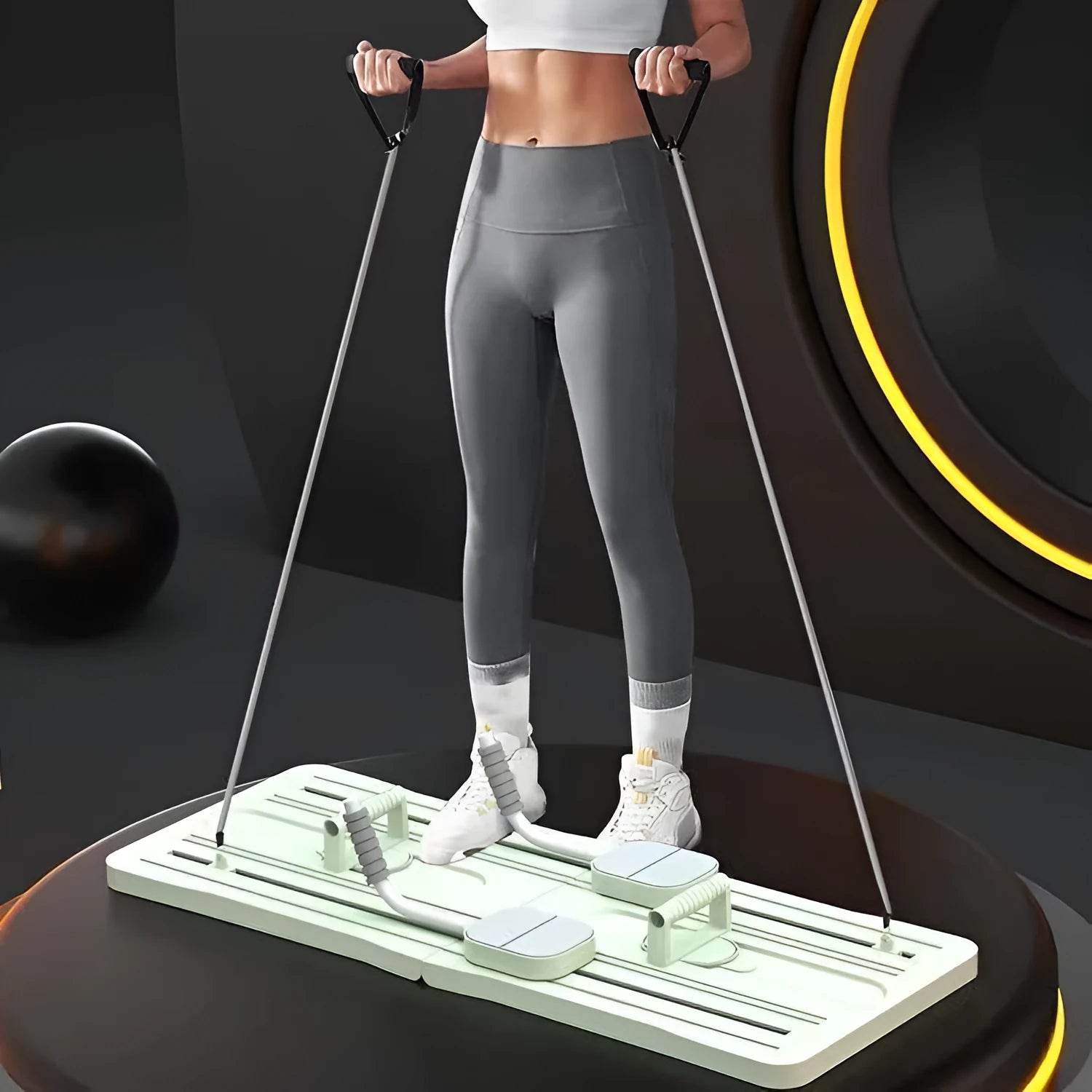 Portable foldable belly panel fitness equipment in purple, black and pink colours