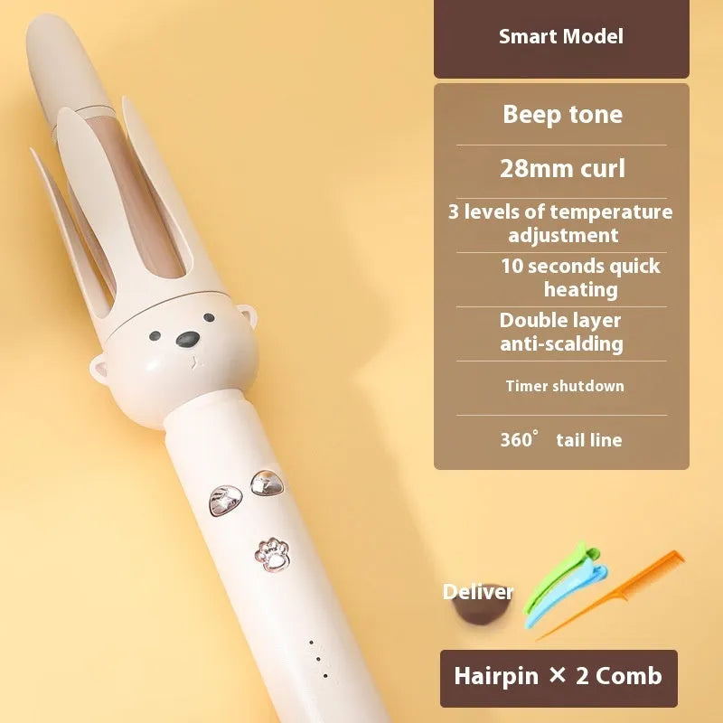 Beige anion automatic hair curler with wired power supply and negative ion technology