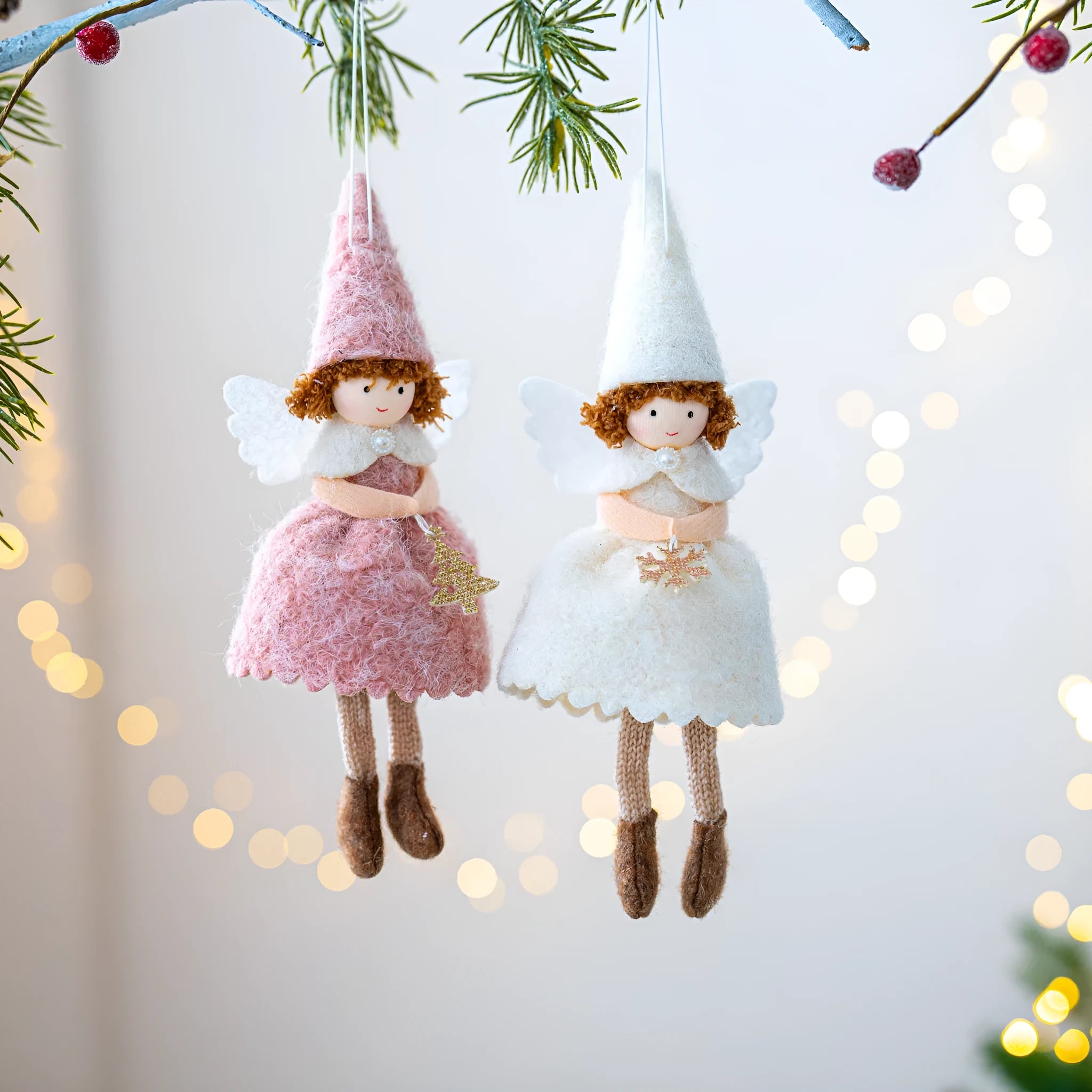 Cloth Christmas angel pendant with felt skirt in modern simplicity style