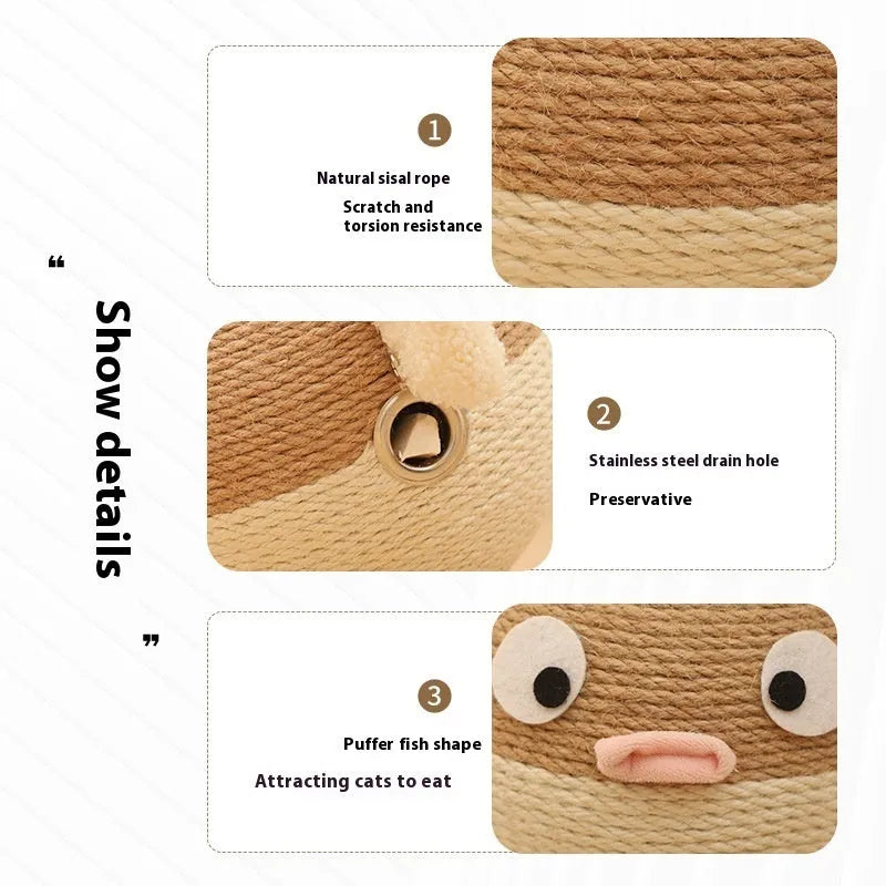 Puffer leakage food feeder toy for dogs and cats, a 15cm sisal hemp cube puzzle.