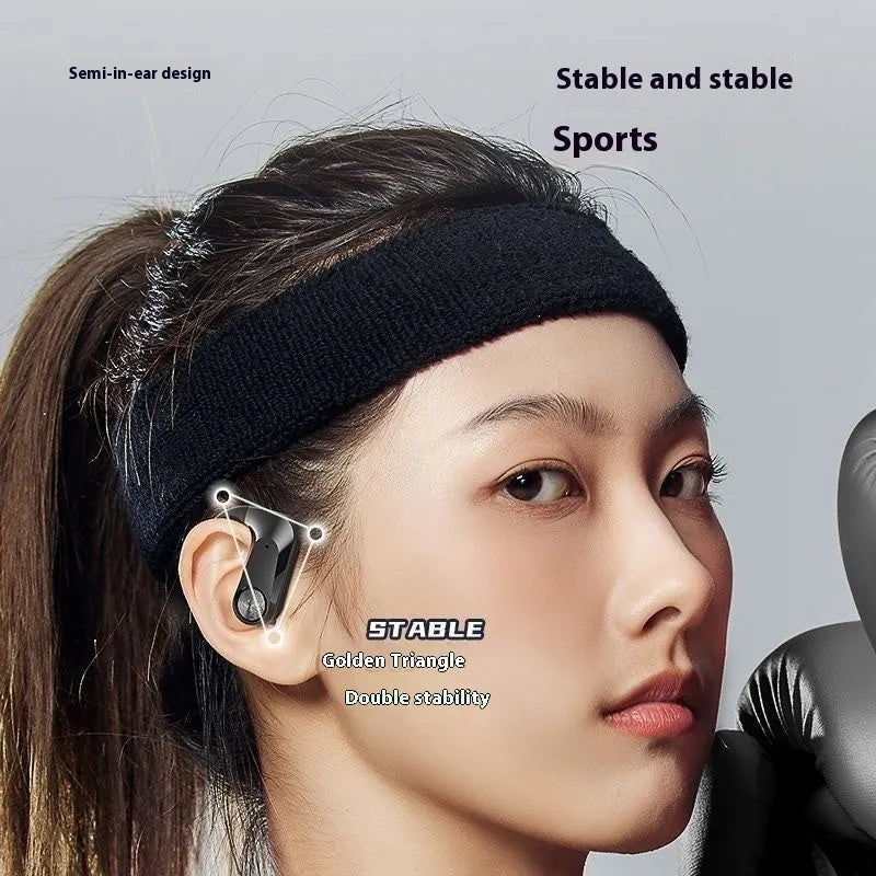 Sports running in-ear headset Q2S in black with ear hook design and digital display