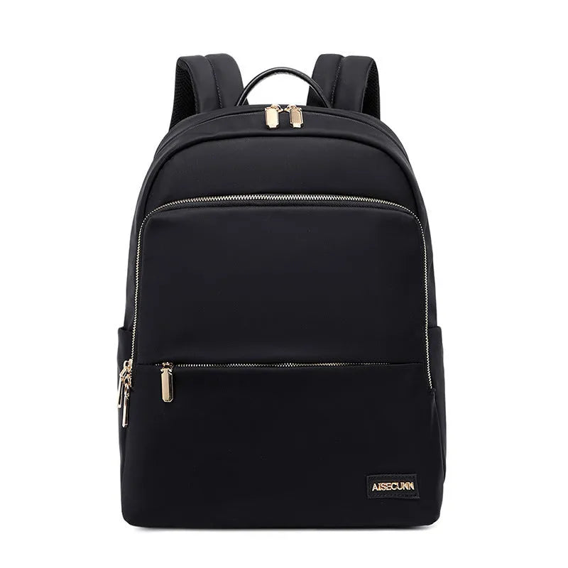 Large black Oxford cloth women's backpack showing front perspective