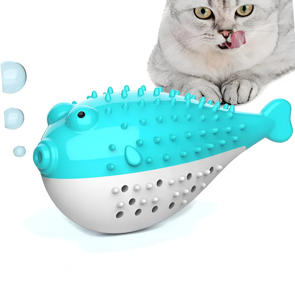 Silicone fish-shaped cat chew toy with teaser design in multiple colours