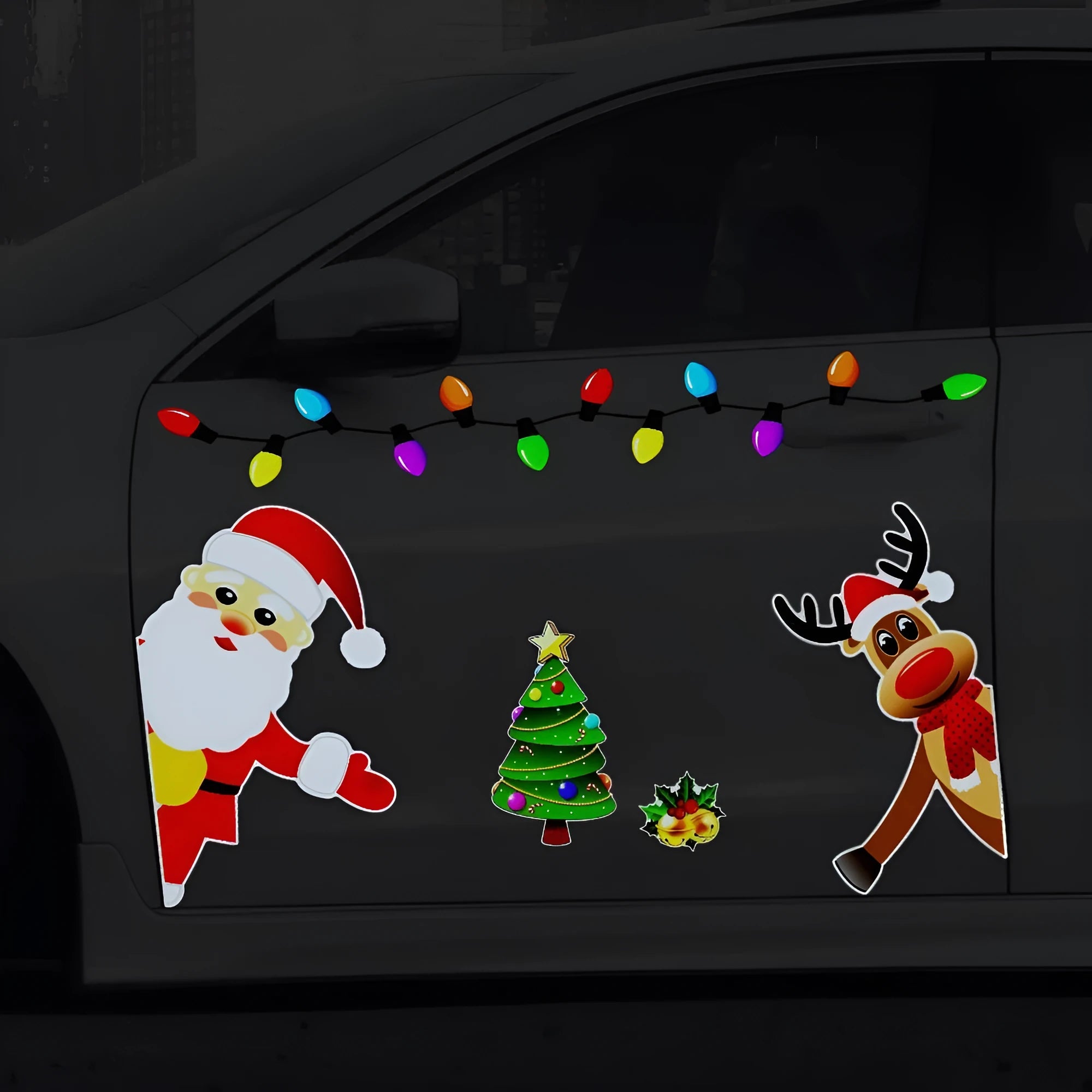 Christmas elk reflective magnetic car decoration sticker in cartoon style on vehicle surface