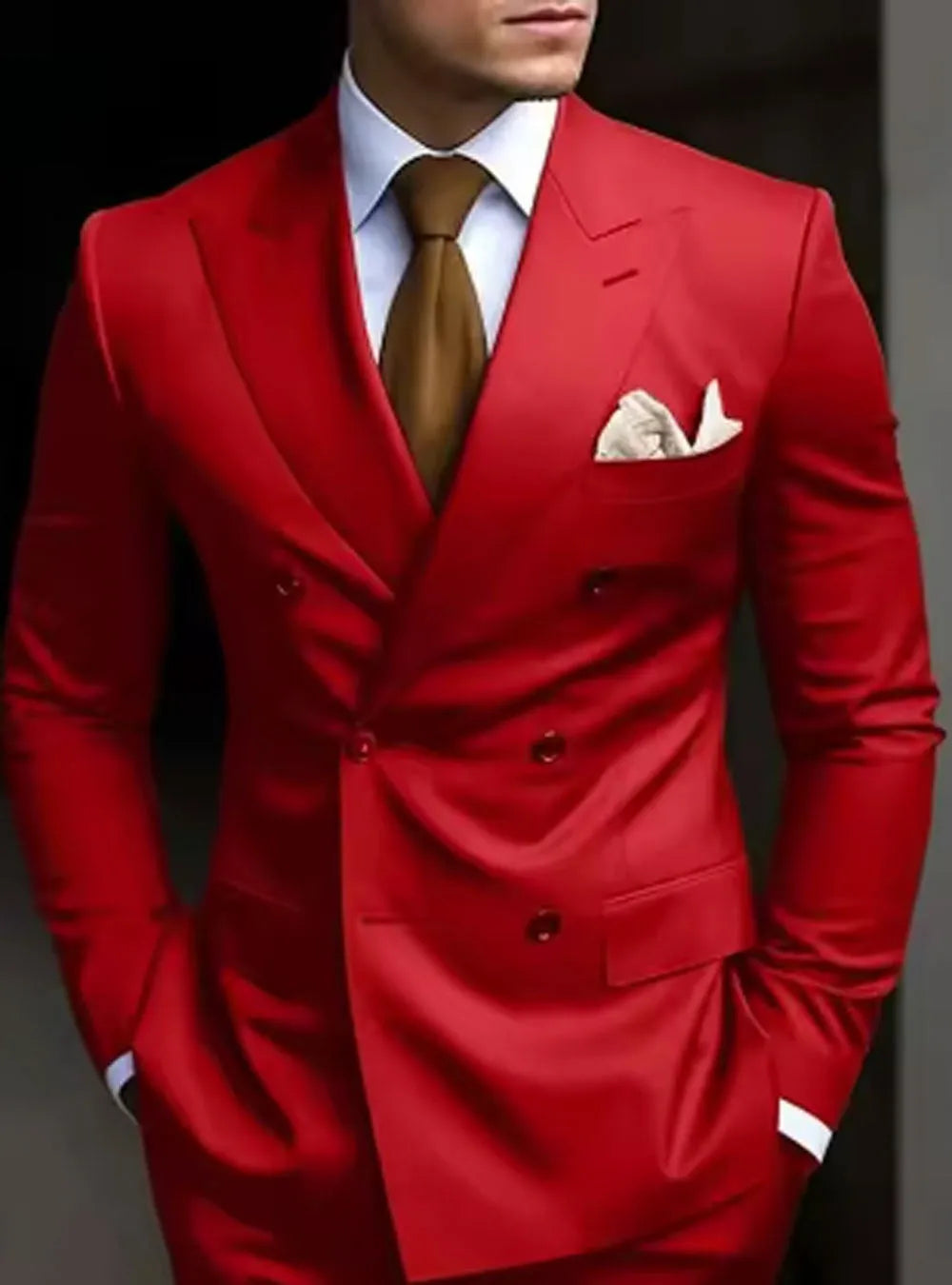Men's Korean style slim fit two-piece business suit in cotton blend polyester fabric