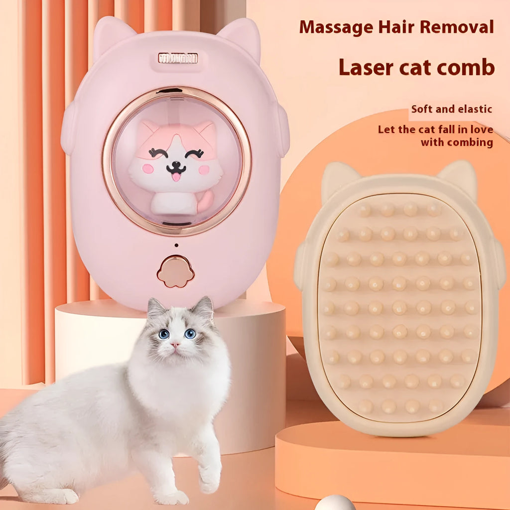 Pink and yellow pet comb laser toy grooming brush for cats and dogs with ABS plastic construction