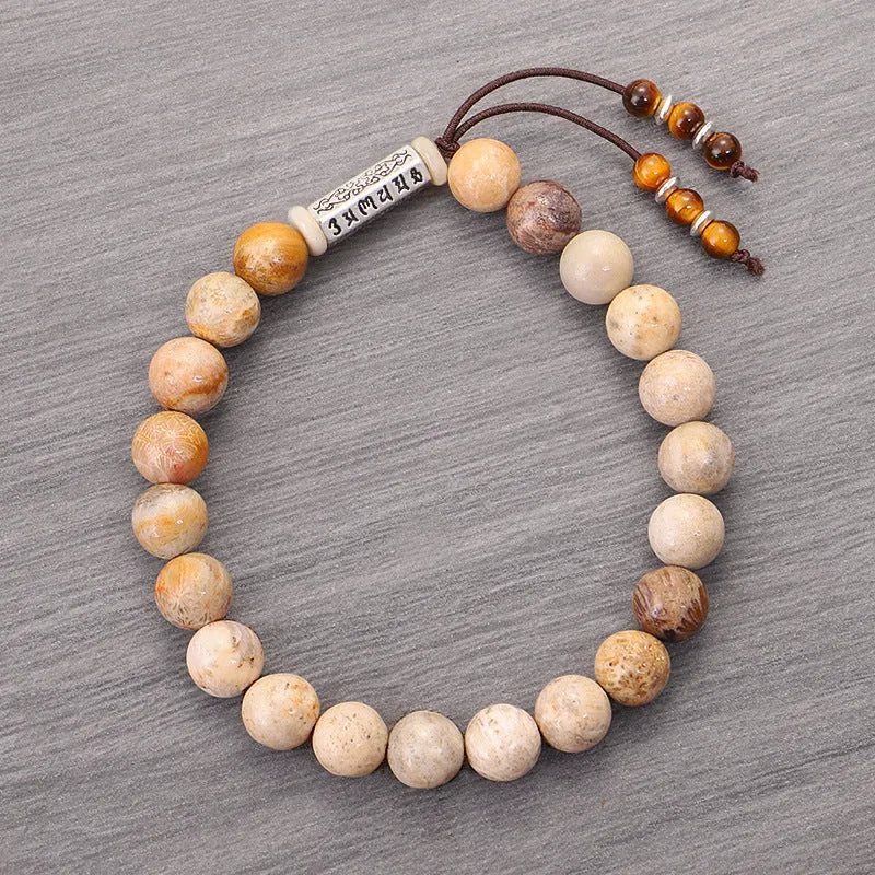 Wood colour stone bead bracelet with original design in retro simple style