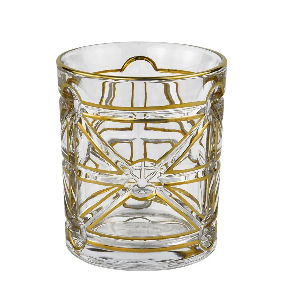 Crystal glass whiskey shot glass with solid gold colour and single-layer build, 340-450ml capacity