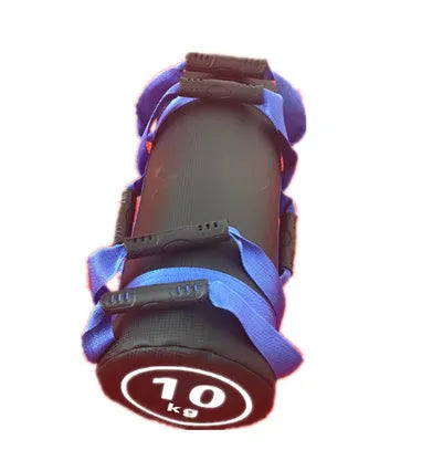 Flat white PVC fitness training sandbag for weight lifting and strength exercises.