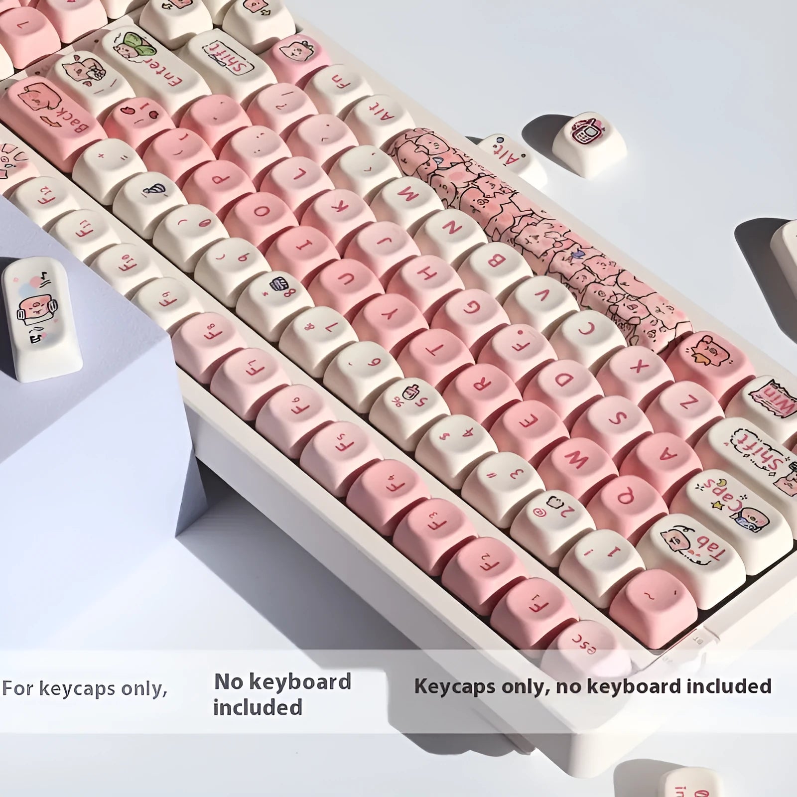 Pink sculpted fragrant pig PBT keycap with colourful five-sided sublimation design for mechanical keyboards.