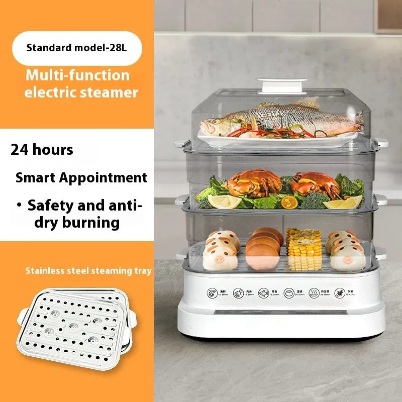 28L stainless steel electric food steamer with PP inner liner and steaming rack