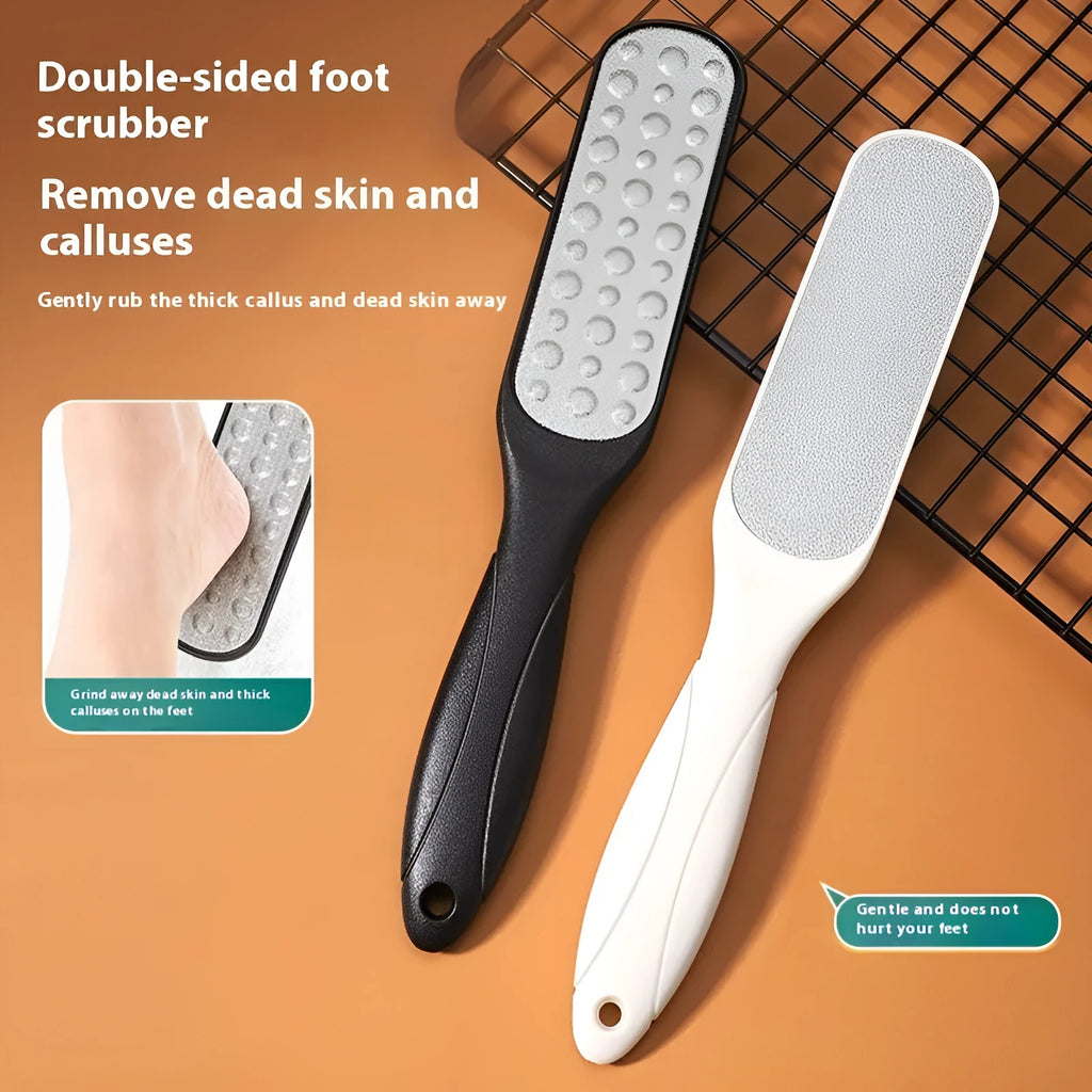 Stainless steel foot grinder with double-sided sandpaper file for pedicure and callus removal.
