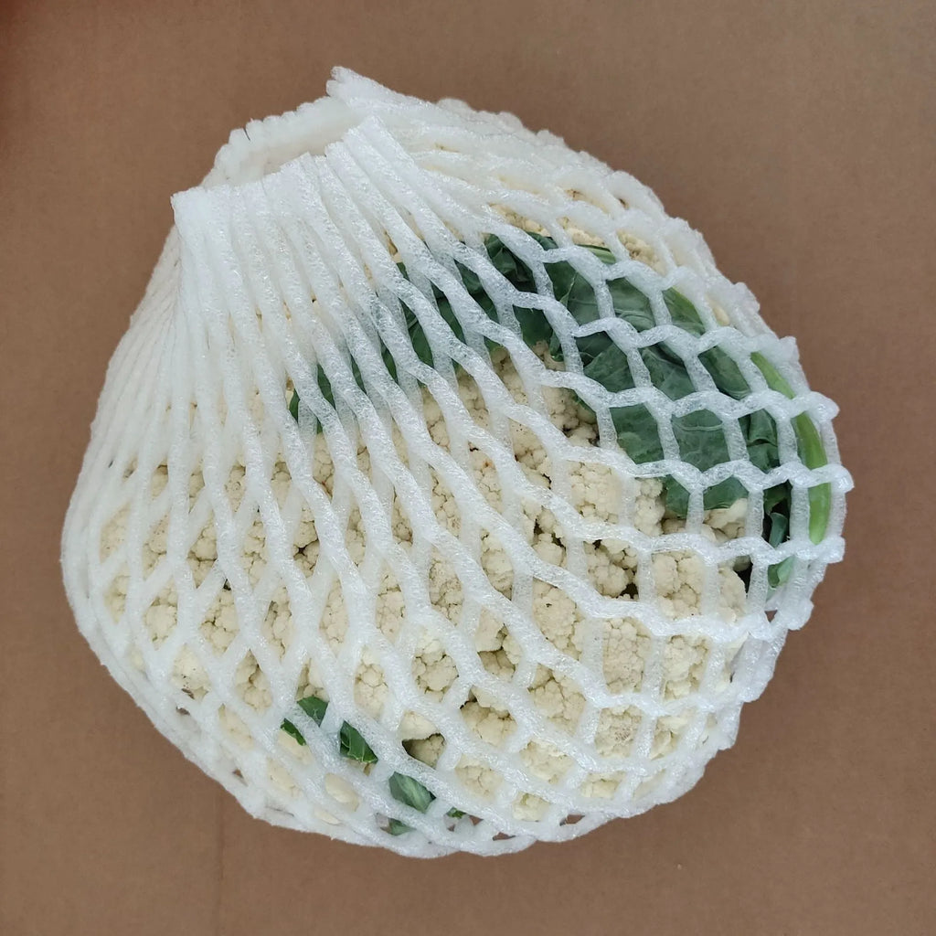 White foam net protective cover for colourful fruit cases available in multiple sizes