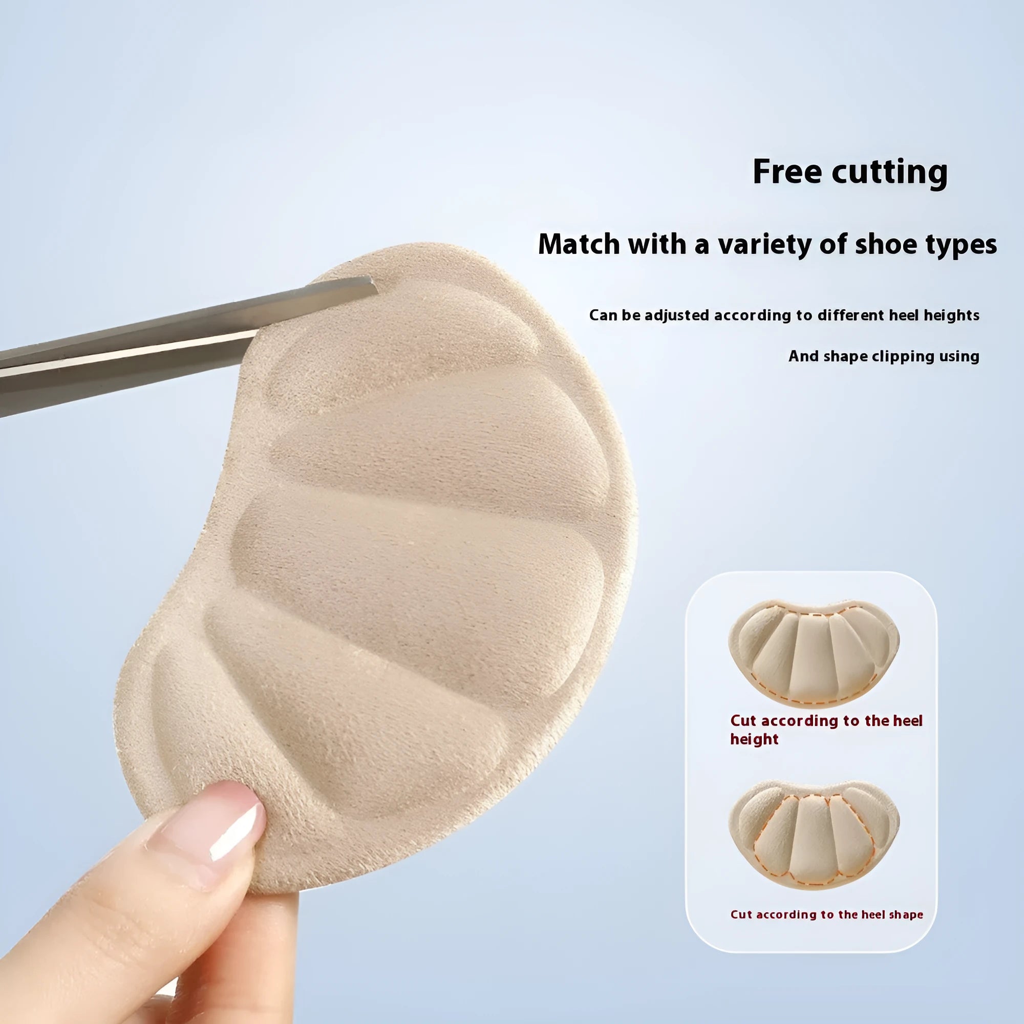 Three pairs of camel coloured suede heel cushion pads with adhesive backing.