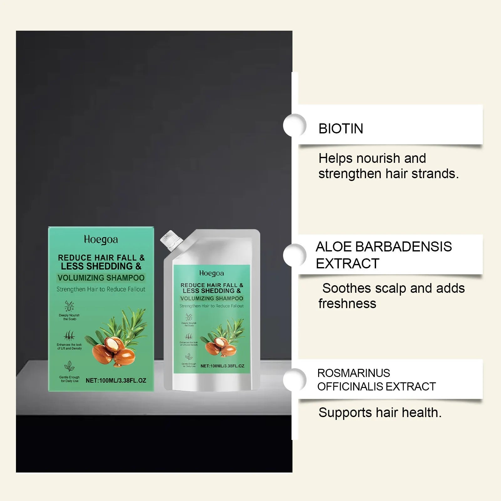 Abundant Nourishing Shampoo 100ml bottle with gentle sulphate-free formula containing aloe vera and biotin