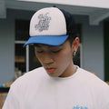Blue and white cotton retro curved brim hat adjustable size white unisex