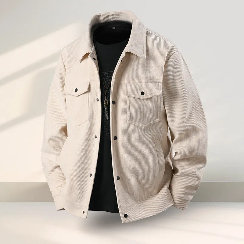 Men's slim fit casual coat in four colours, showing Vinylon and Lycra fabric detail