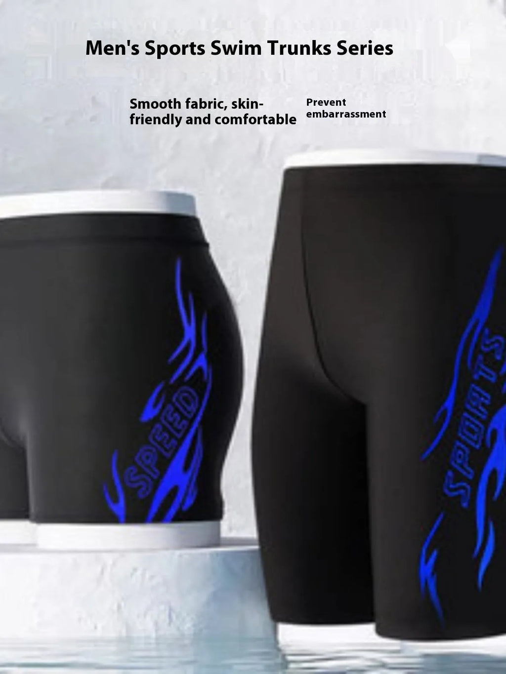 Anti-embarrassment boxers swimsuit for men plus size L XL dark blue polyester polypropylene hot spring swimming trunks
