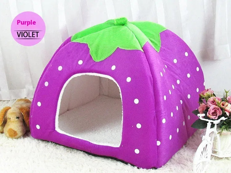 Pet house dog kennel with low foot railing, cotton material, hand stitched, available in blue colour
